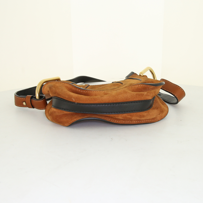 Borsa a tracolla Chloé Hayley mini in camoscio marrone e pelle marrone - Detail D4