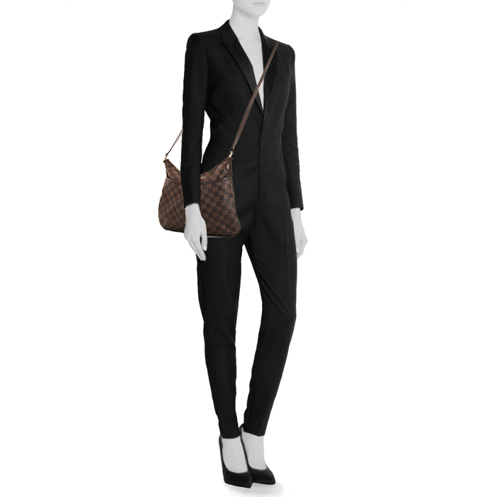 Louis Vuitton Bloomsbury shoulder bag in ebene damier canvas and brown - Detail D1