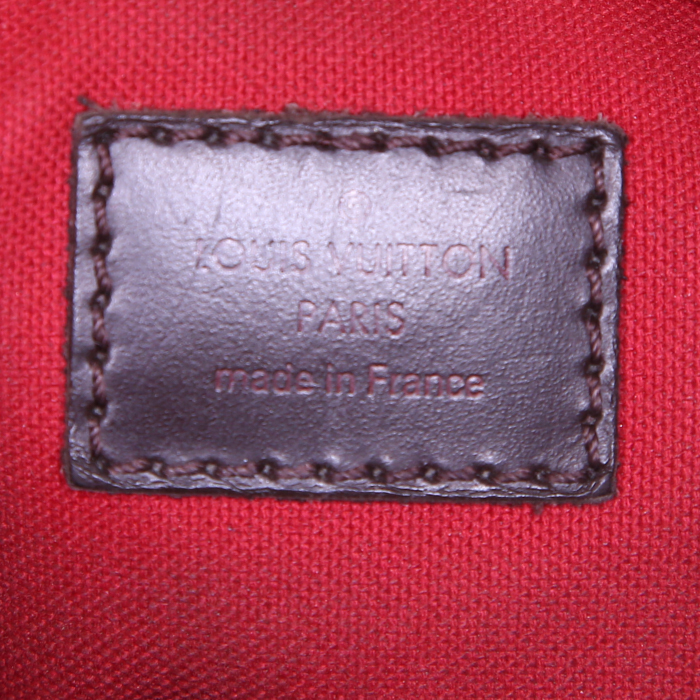 Sac bandoulière Louis Vuitton Bloomsbury en toile damier enduite ébène et cuir glacé marron - Detail D3