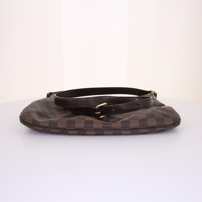 Borsa a tracolla Louis Vuitton Bloomsbury in tela cerata con motivo a scacchi ebano e pelle lucida marrone - Detail D4