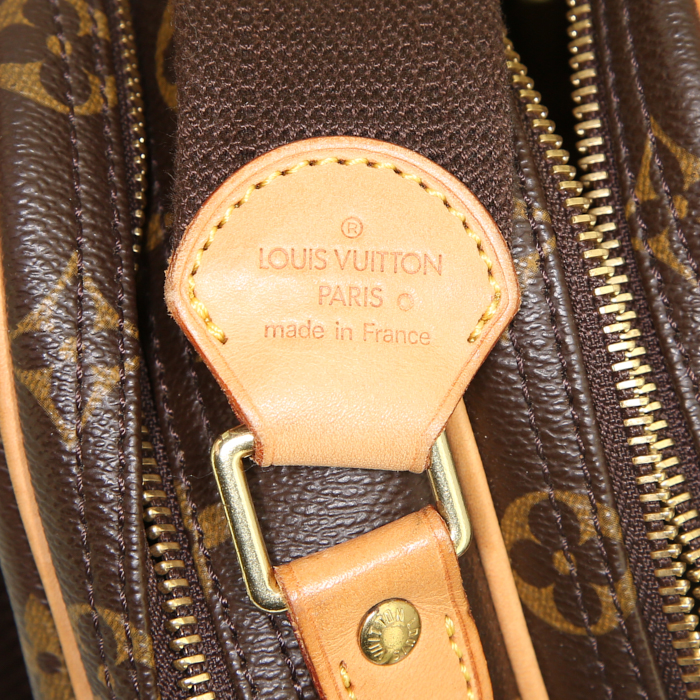 Borsa bisaccia Louis Vuitton Reporter modello piccolo in tela monogram marrone e pelle naturale - Detail D4