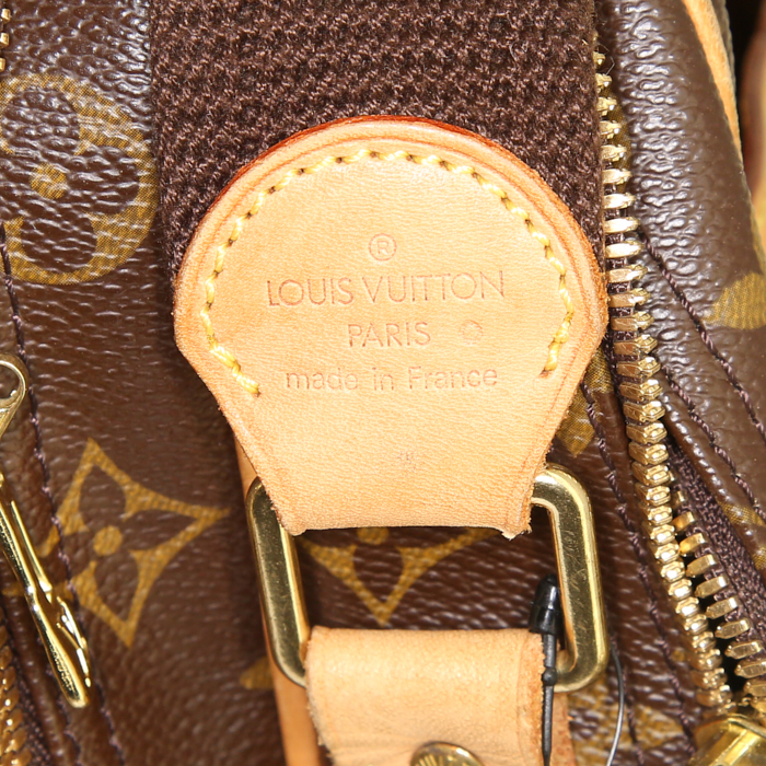 Sac besace Louis Vuitton Reporter grand modèle en toile monogram marron et cuir naturel - Detail D4