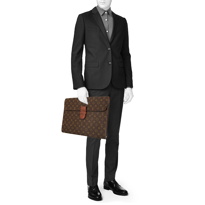 Louis Vuitton Ministre pouch in brown monogram canvas and brown leather - Detail D1