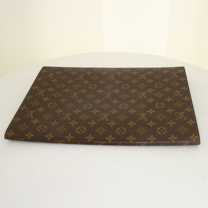 Bolsito de mano Louis Vuitton Ministre en lona Monogram marrón y cuero marrón - Detail D4