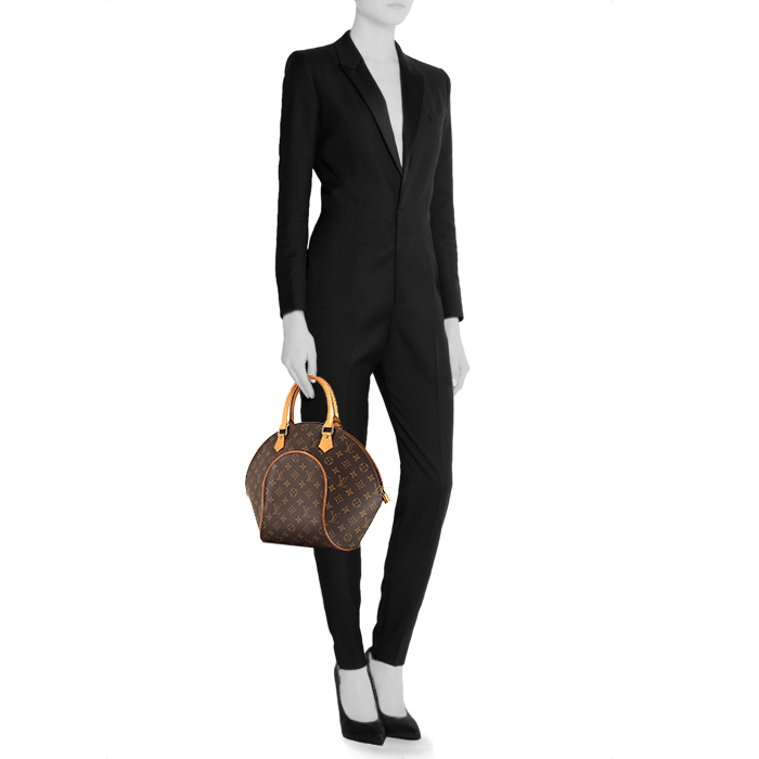 Louis Vuitton Ellipse large model handbag in brown monogram canvas and natural leather - Detail D1