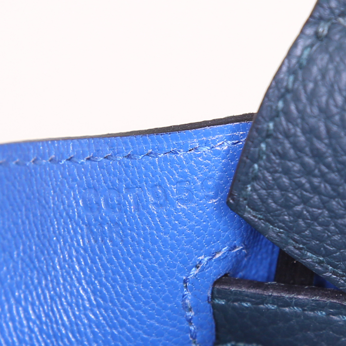 Bolso de mano Hermes Birkin 25 cm en cuero togo verde y azul - Detail D4