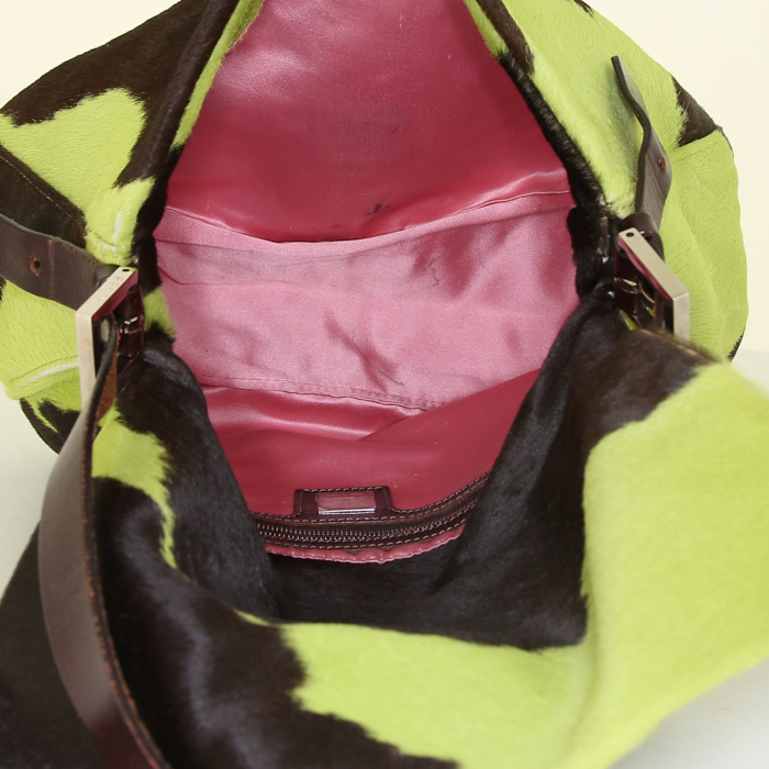 Borsa da spalla o a mano Fendi Big Mama in puledro verde e marrone e pelle marrone - Detail D2