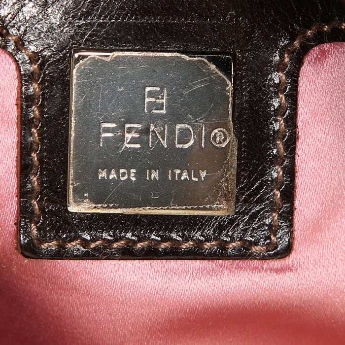 Sac porté épaule ou main Fendi Big Mama en poulain vert et marron et cuir marron - Detail D3