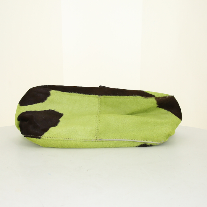 Borsa da spalla o a mano Fendi Big Mama in puledro verde e marrone e pelle marrone - Detail D4