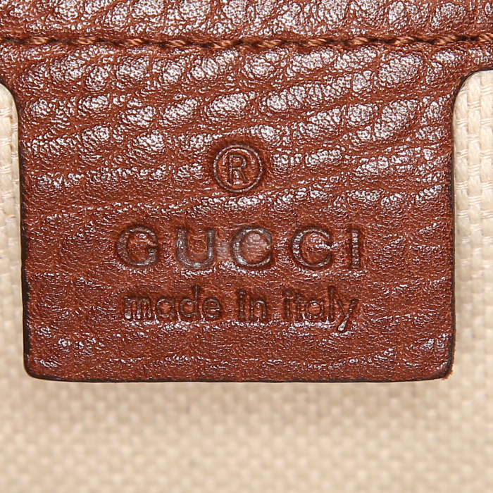 Bolso de mano Gucci Jackie en cuero marrón y lona Monogram beige - Detail D4