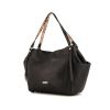 Burberry Canterbury shopping bag in black leather and beige Haymarket canvas - 00pp thumbnail