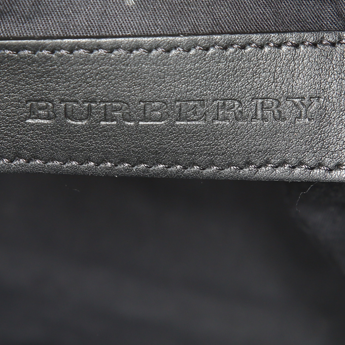Shopping bag Burberry Canterbury in pelle nera e tela cerata Haymarket beige - Detail D3
