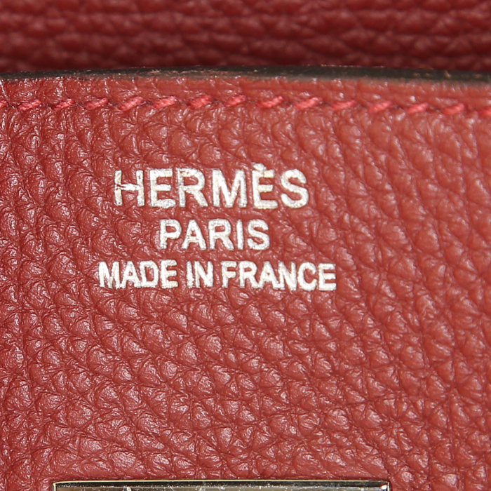 Bolso de mano Hermes Birkin 35 cm en cuero togo color burdeos - Detail D3