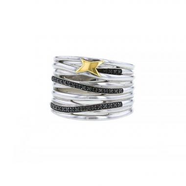 Anello Mauboussin Kiff & Kiss in argento,  oro giallo e diamanti neri