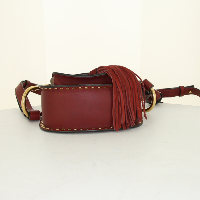 Bolso Chloé Hudson en cuero marrón y color burdeos - Detail D4