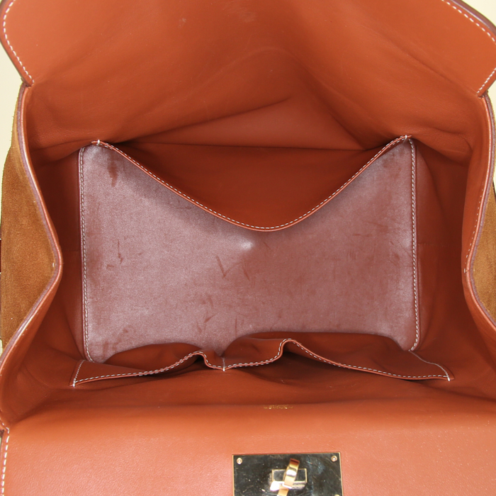 Bolso de mano Hermès Tool Box en cuero de ternero doblis marrón y cuero Barenia - Detail D3