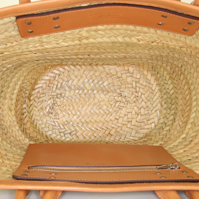 Bolso Cabás Balenciaga Bistrot Panier en mimbre beige y cuero natural - Detail D2