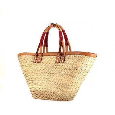 Shopping bag Balenciaga Bistrot Panier in vimini beige e pelle naturale