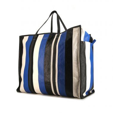 Sac cabas Balenciaga Bazar shopper taille XL en cuir tricolore bleu noir et blanc
