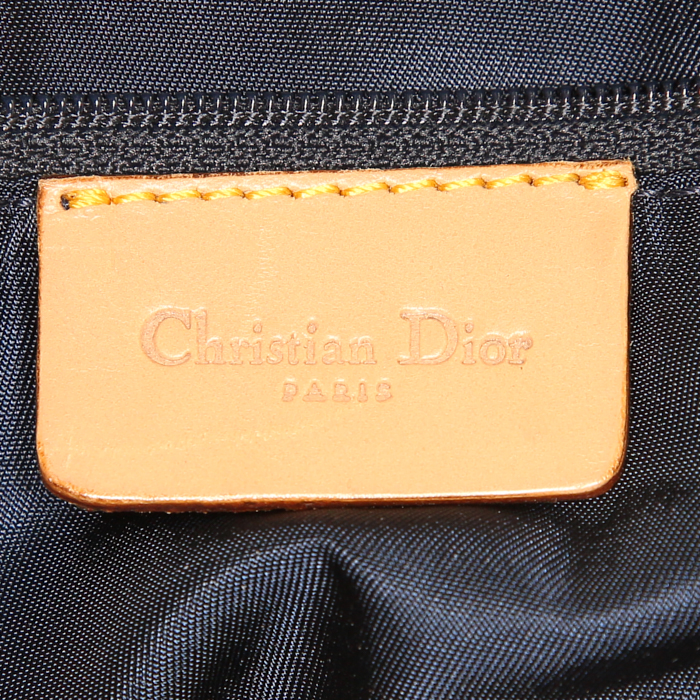 Borsa da spalla o a mano Dior Saddle in tela denim blu e pelle marrone - Detail D3