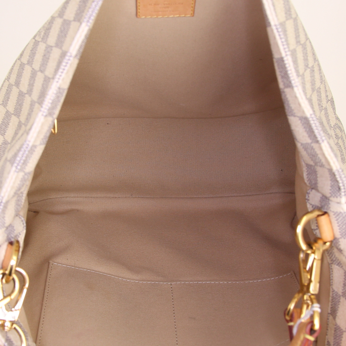 Sac cabas Louis Vuitton Soffi en toile damier enduite azur et cuir naturel - Detail D2