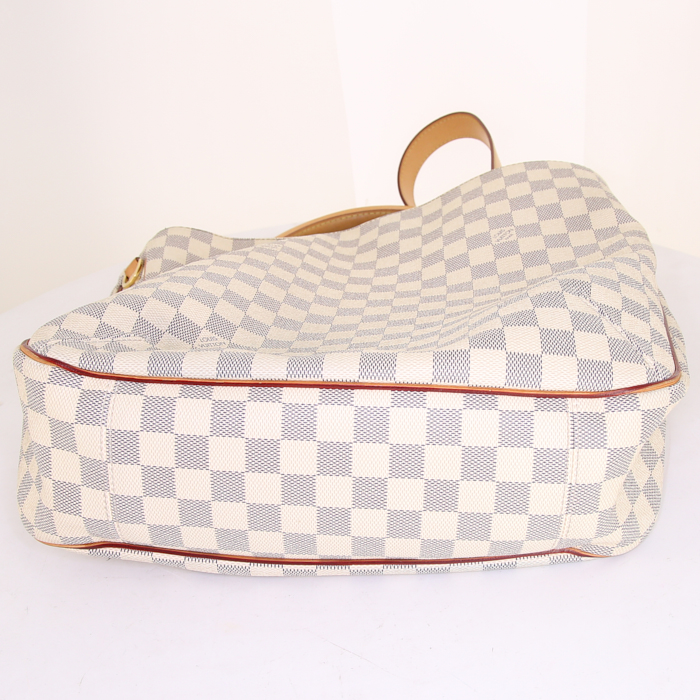 Louis Vuitton Soffi shopping bag in azur damier canvas and natural leather - Detail D4