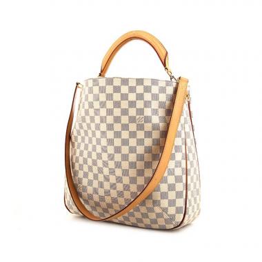 Sac cabas Louis Vuitton Soffi en toile damier enduite azur et cuir naturel