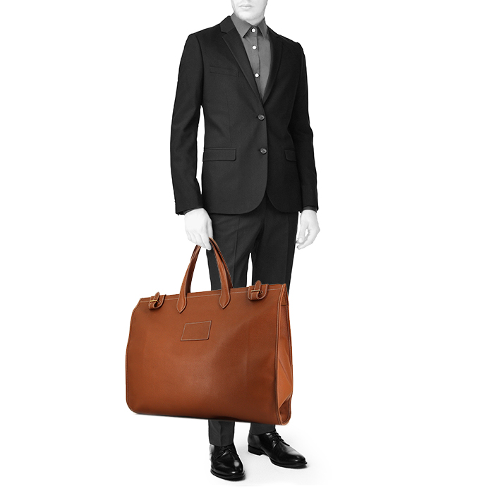 Sac cabas Hermès Kaba en cuir Courchevel gold - Detail D1