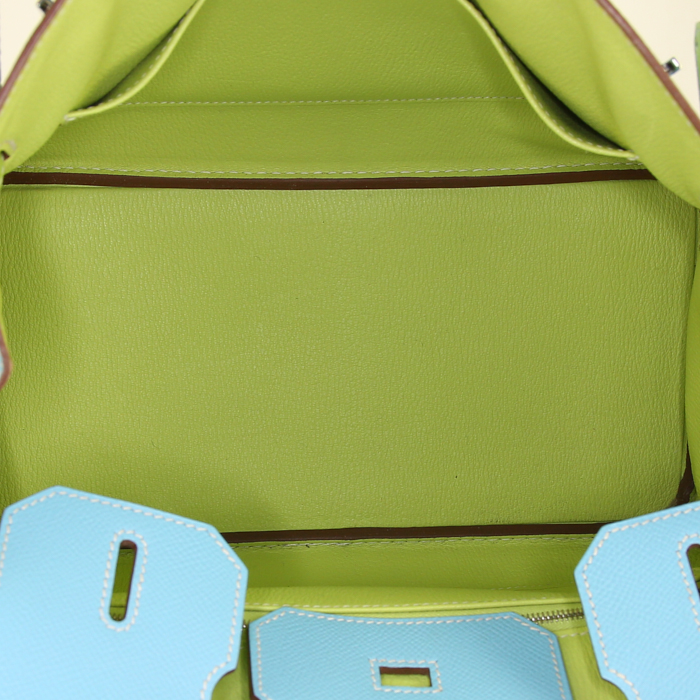Sac à main Hermes Birkin 30 cm en cuir epsom bleu Celeste et vert Kiwi - Detail D2