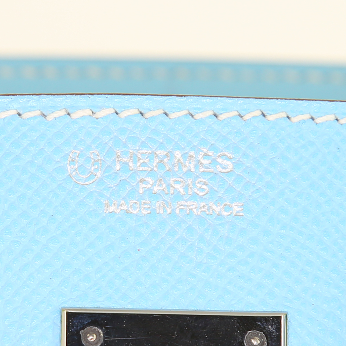 Bolso de mano Hermes Birkin 30 cm en cuero epsom azul Celeste y verde Kiwi - Detail D3