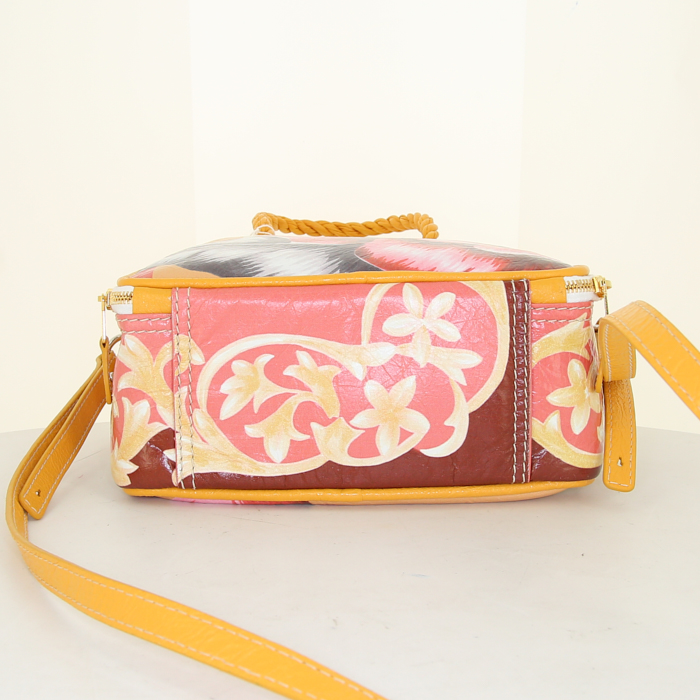 Borsa Balenciaga Blanket Square modello piccolo in pelle arancione a fiori - Detail D5