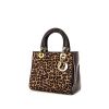Sac à main Dior Lady Dior moyen modèle en poulain léopard et cuir verni marron - 00pp thumbnail
