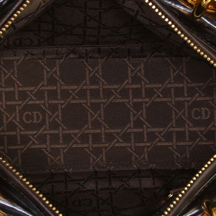 Borsa Dior Lady Dior modello medio in puledro leopardato e pelle verniciata marrone - Detail D2