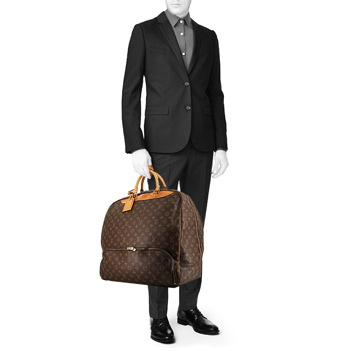 Sac de voyage Louis Vuitton Evasion en toile monogram enduite marron et cuir naturel - Detail D1