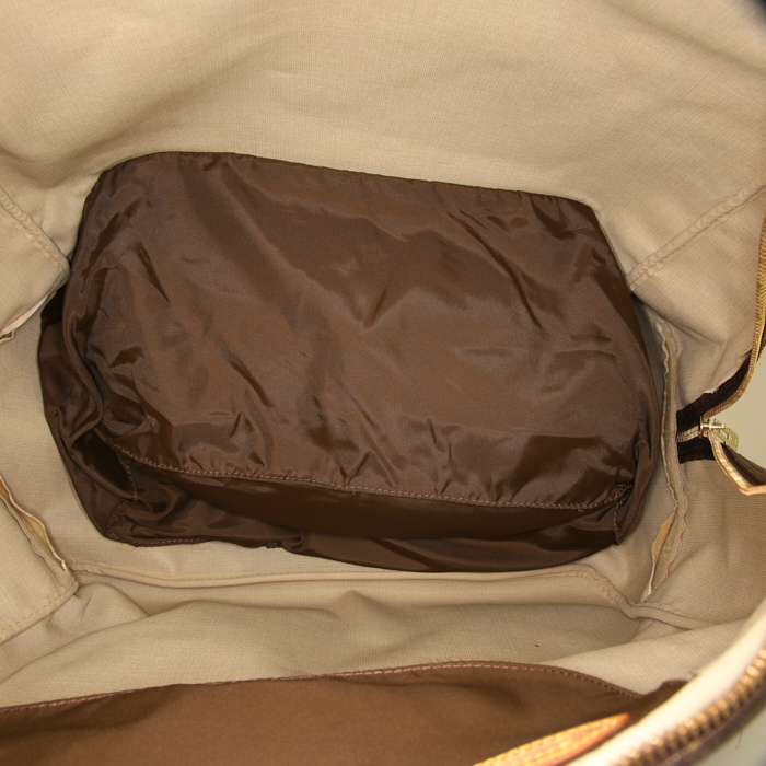 Sac de voyage Louis Vuitton Evasion en toile monogram enduite marron et cuir naturel - Detail D2