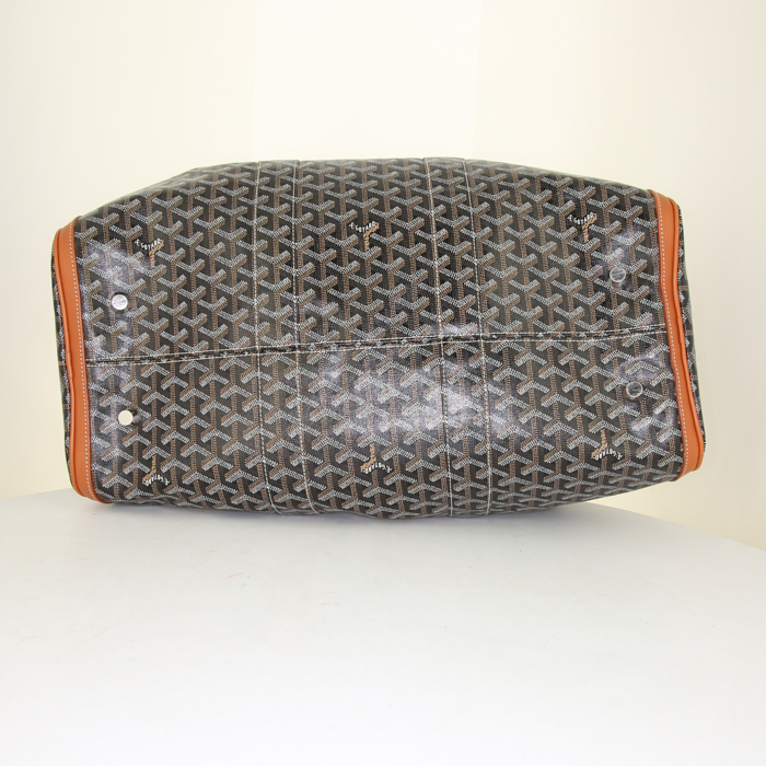 Sac de voyage Goyard 48h Croisière en toile monogram noire et cuir marron - Detail D3