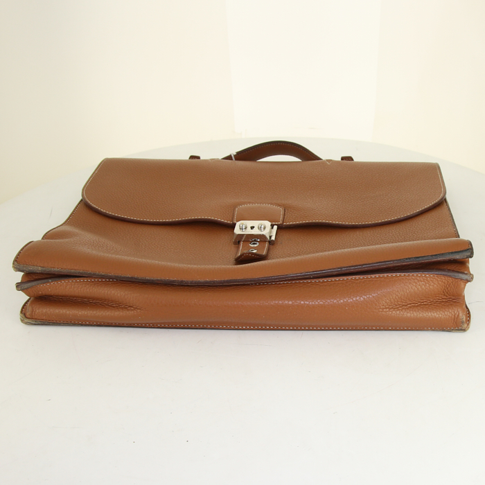 Hermes Sac à dépêches briefcase in gold togo leather - Detail D4