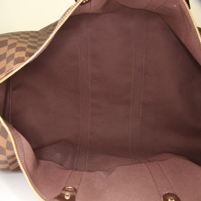 Sac de voyage Louis Vuitton en toile damier ébène et cuir marron - Detail D2