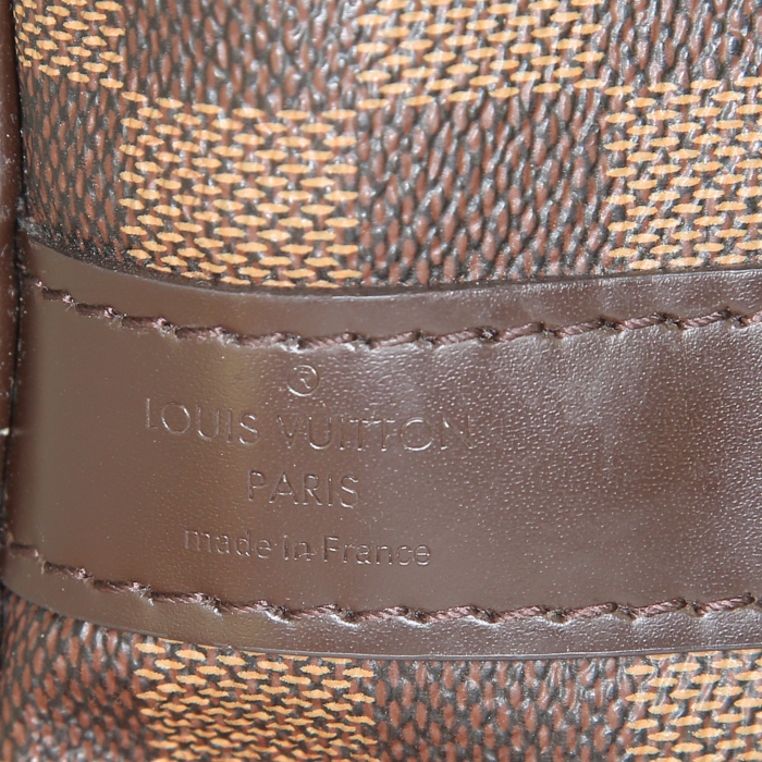 Louis Vuitton travel bag in ebene damier canvas and brown leather - Detail D3