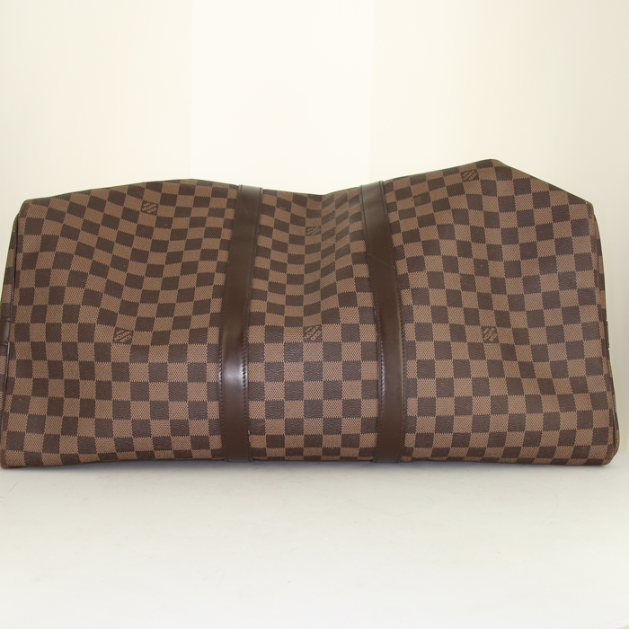 Sac de voyage Louis Vuitton en toile damier ébène et cuir marron - Detail D4
