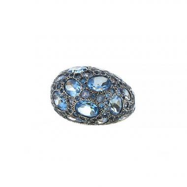 Pomellato Tabou ring in pink gold,  silver and topaz
