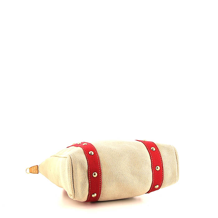 Louis Vuitton Antigua medium model shopping bag in beige and red canvas - Detail D4