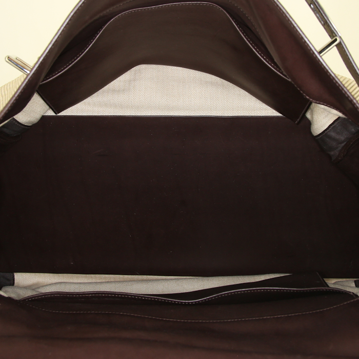 Borsa da viaggio Hermès Kelly in pelle Barenia marrone e crine di cavallo intrecciato beige - Detail D3