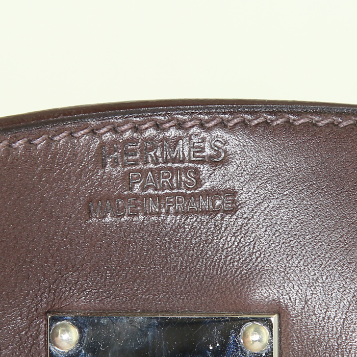 Hermès Kelly travel bag in brown Barenia leather and beige braided horsehair - Detail D4