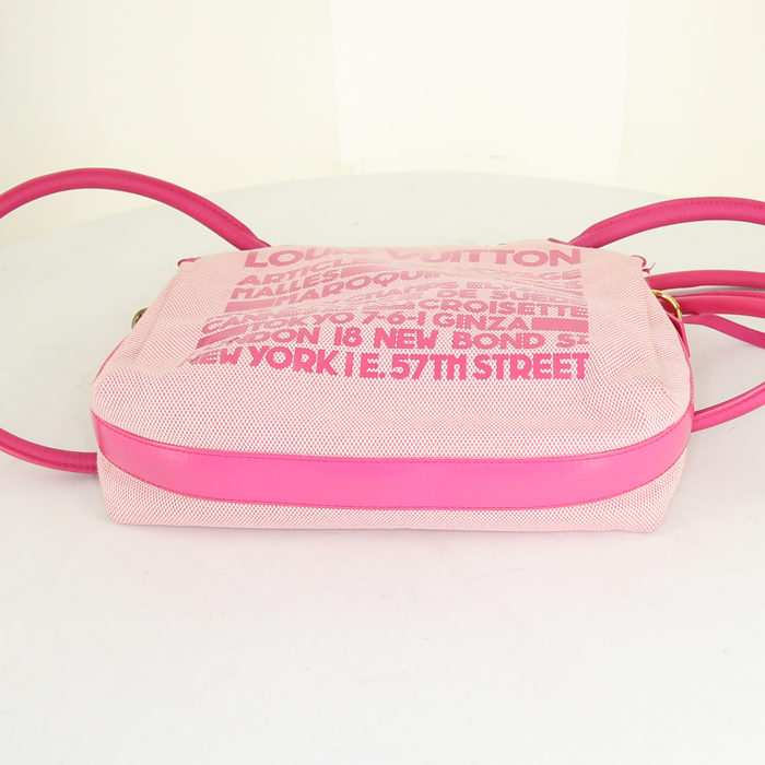 Louis Vuitton Editions Limitées bag in beige and pink canvas and pink leather - Detail D4