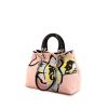 Shopping bag Dior Diorissimo modello medio in tela rosa gialla e celeste a fiori e pelle verniciata nera - 00pp thumbnail