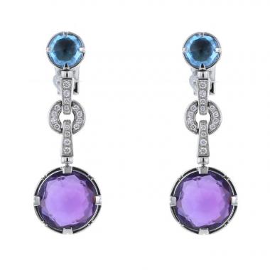 Pendientes colgantes Bulgari Parentesi Cocktail en oro blanco,  diamantes y piedras finas