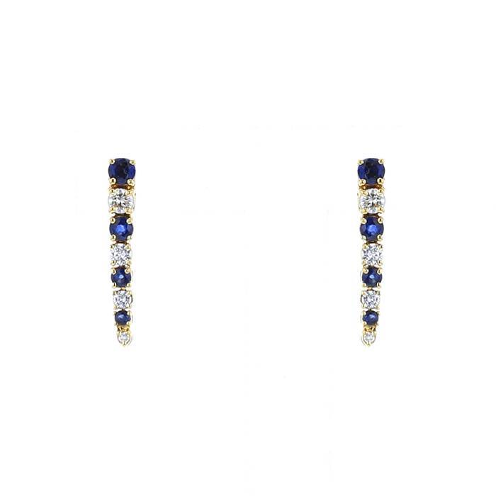 Paire de pendants d'oreilles Vintage en or jaune,  diamants et saphirs