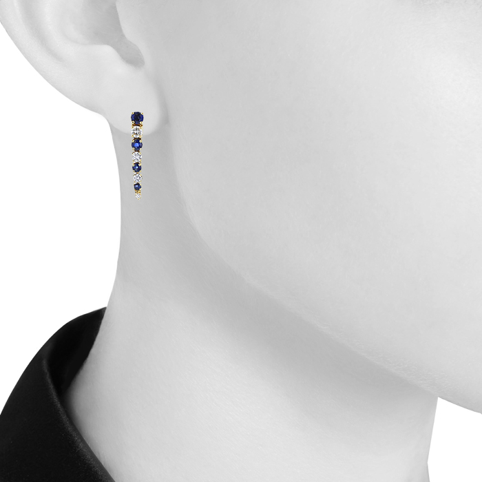 Paire de pendants d'oreilles Vintage en or jaune,  diamants et saphirs - Detail D1