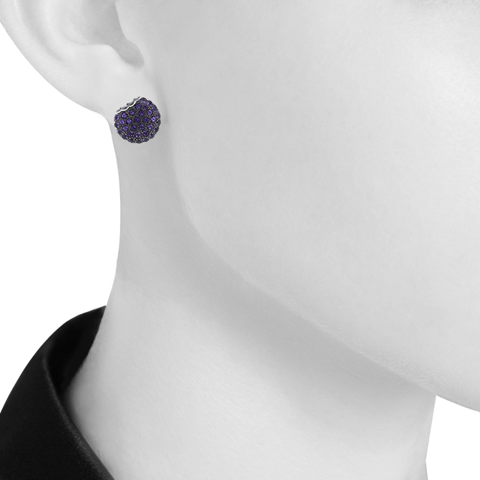Paire de clous d'oreilles Boucheron Tentation Macaron en or blanc et améthyste - Detail D1